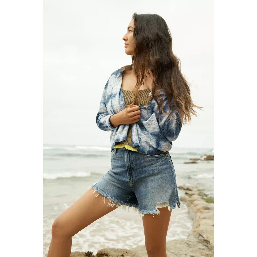 Anthropologie's Pilcro V-Neck Blue Tie-Dye Oversized Cardigan Sweater Size S